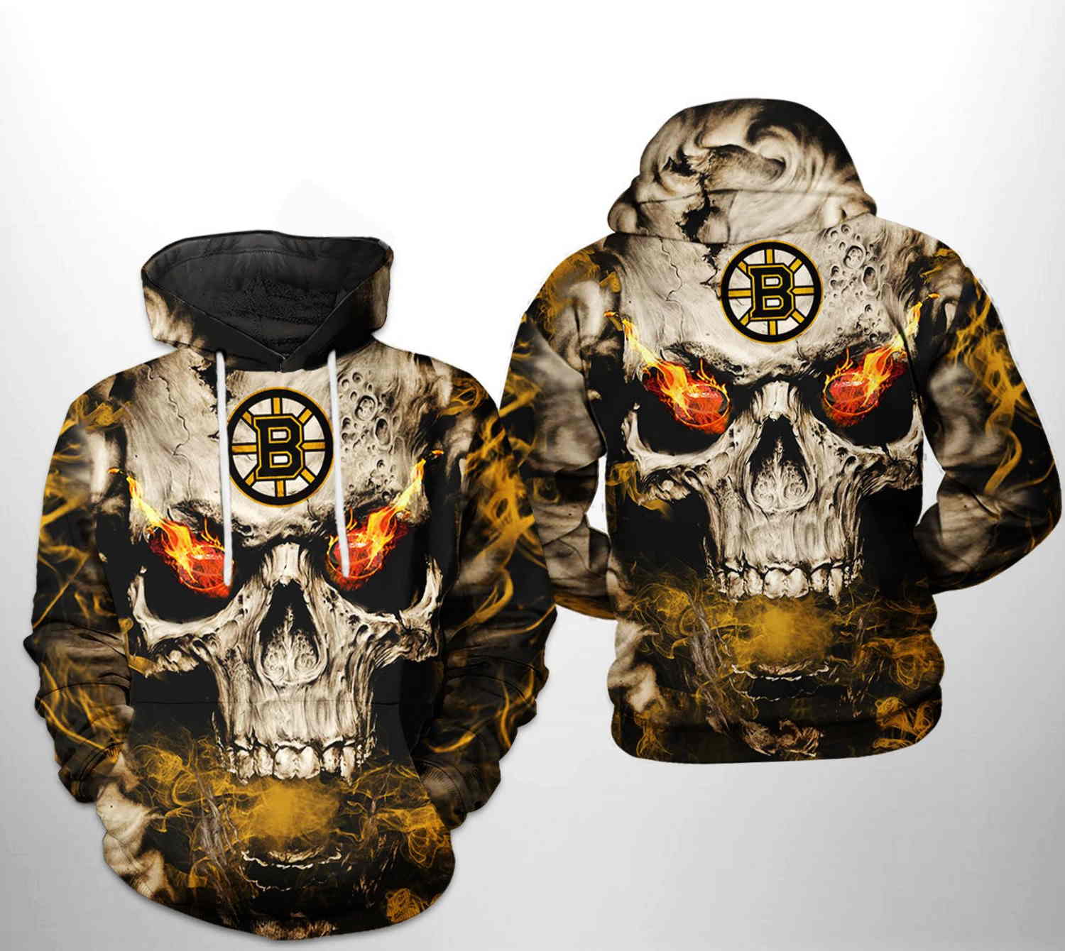 Boston Bruins Nhl Skull All Over Print 3D Hoodie Zipper Hoodie