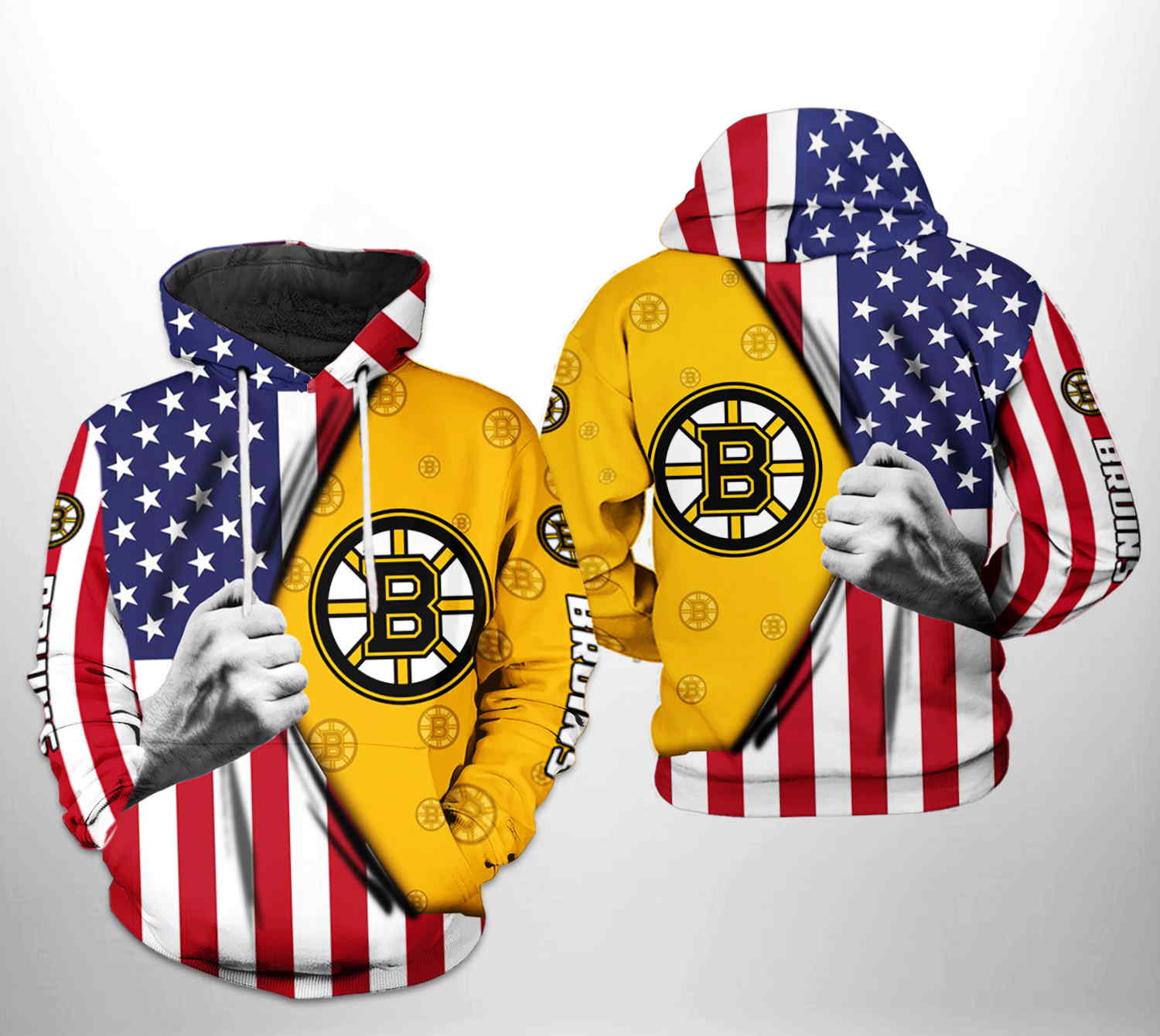 Boston Bruins Usa Flag Skull All Over Print 3D Hoodie Zipper Hoodie