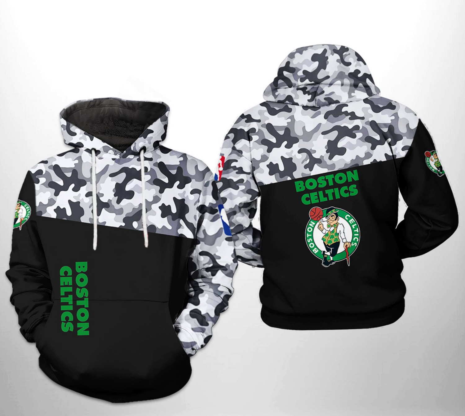 Boston Celtics Nba Camo Veteran Team All Over Print 3D Hoodie Zipper Hoodie