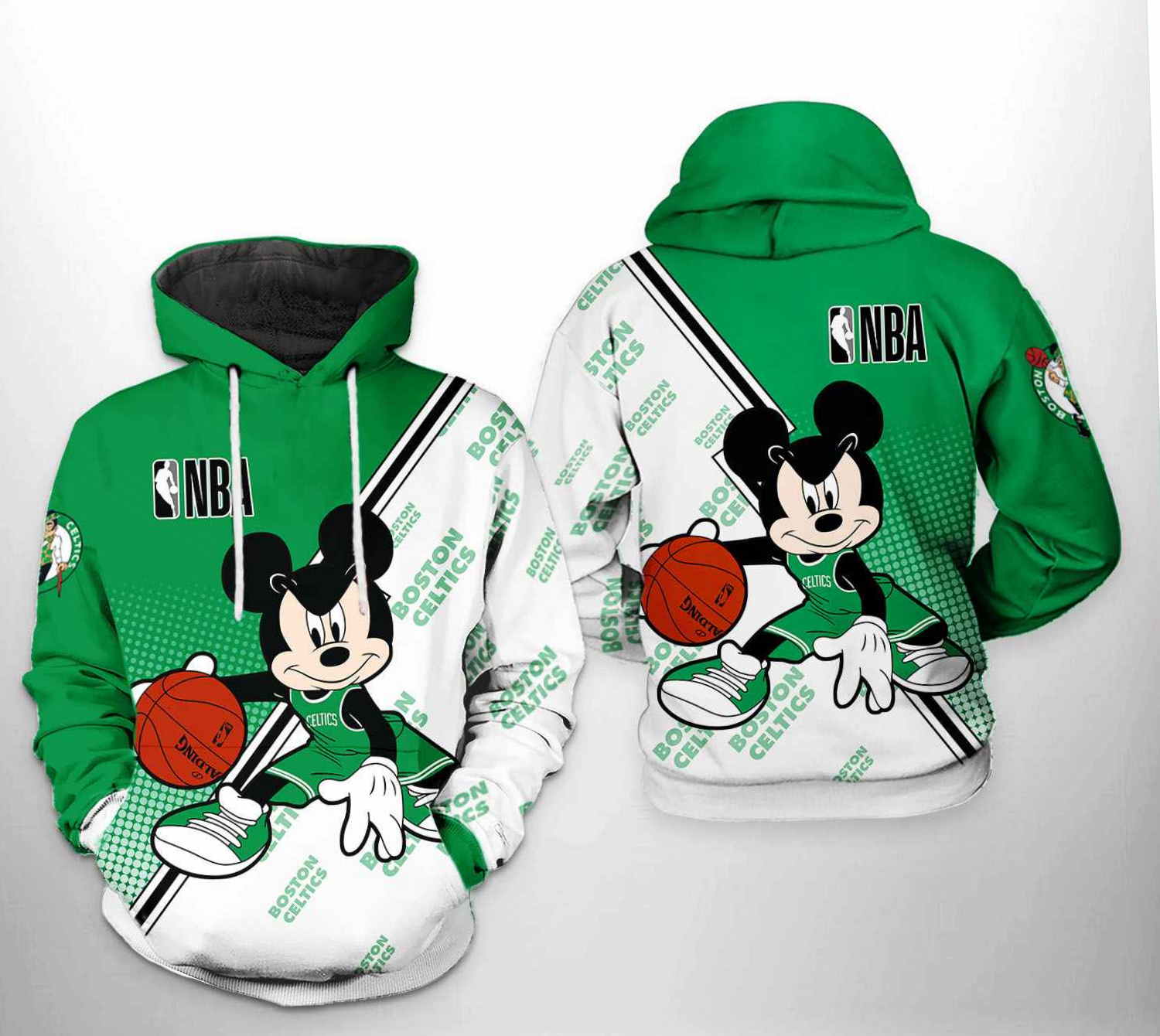 Boston Celtics Nba Mickey All Over Print 3D Hoodie Zipper Hoodie