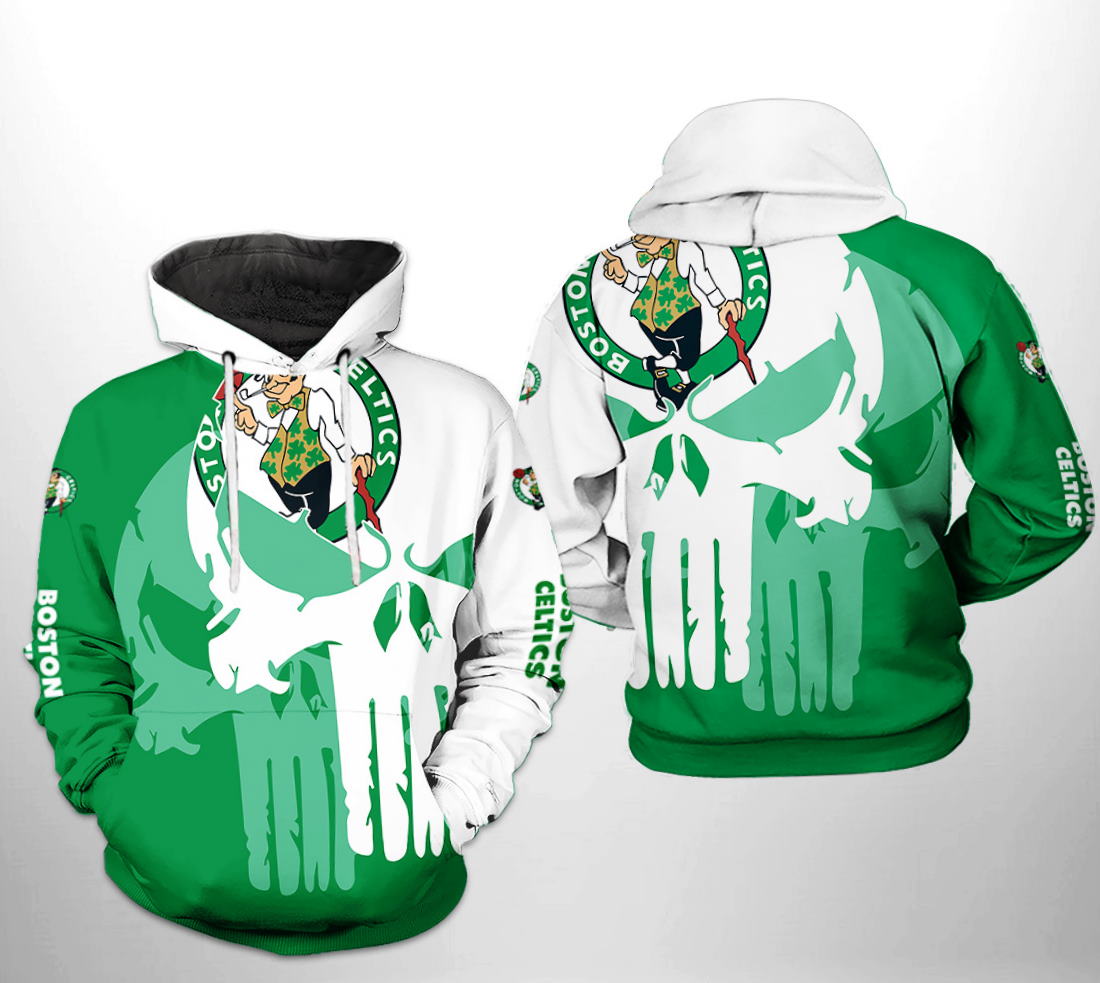 Boston Celtics Nba Team Skull All Over Print 3D Hoodie Zipper Hoodie