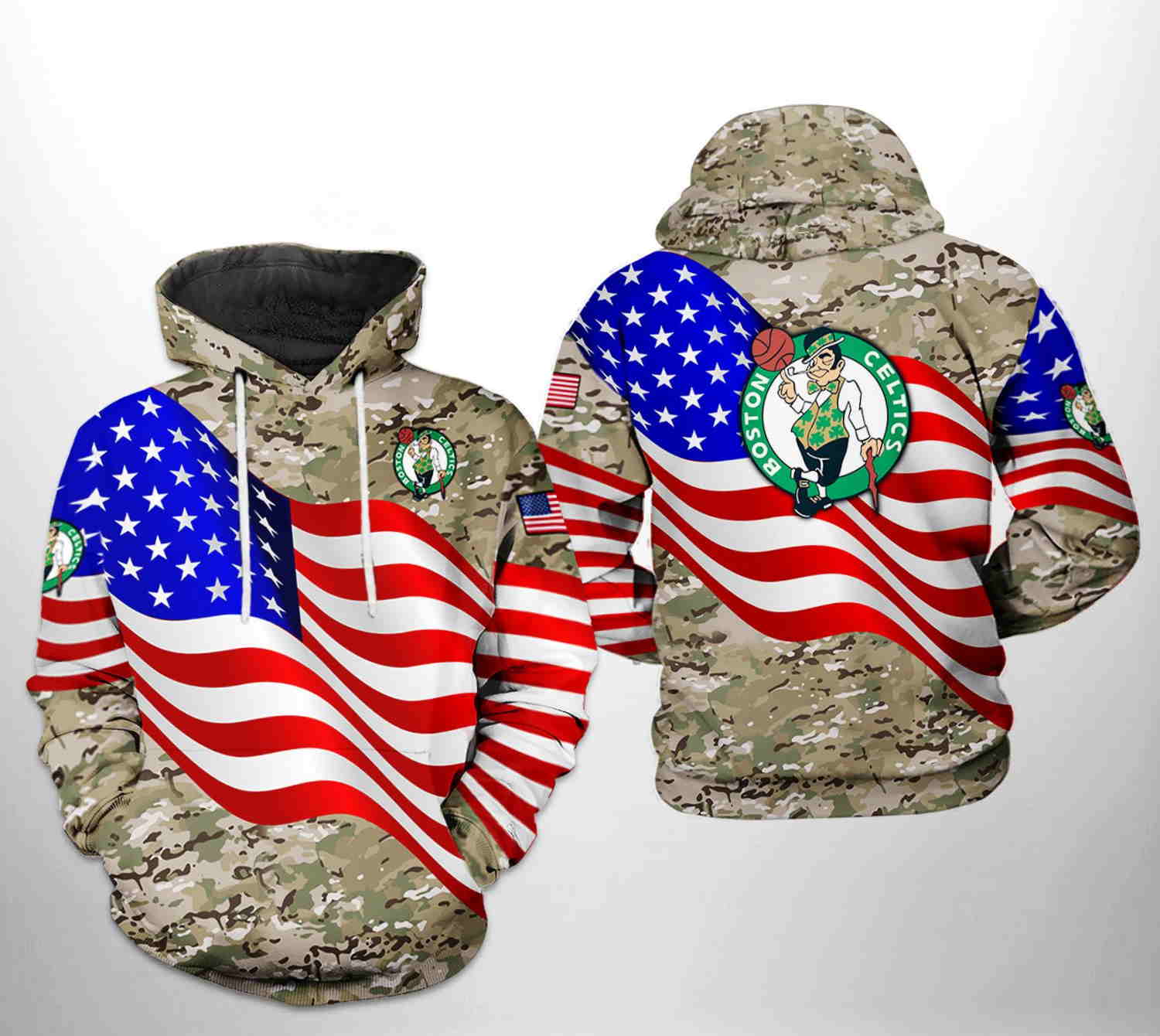 Boston Celtics Nba Usa Flag Camo Veteran Team All Over Print 3D Hoodie Zipper Hoodie