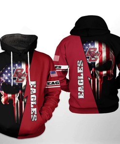Boston College Eagles Ncaa Us Flag Skull 3D Zipper Hoodie For Men And Women