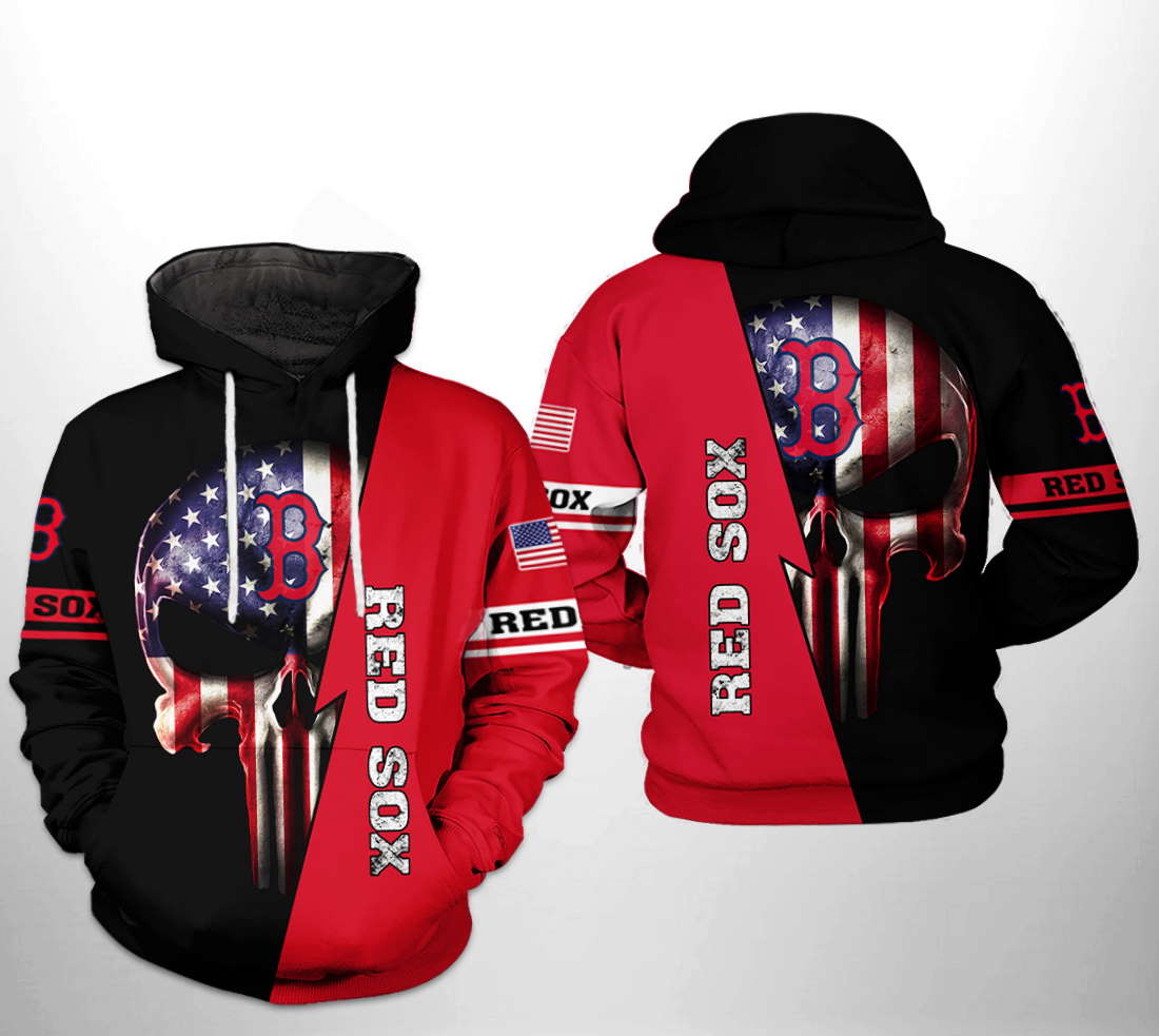 Boston Red Sox Mlb Us Flag Skull 3D Hoodie For Fans