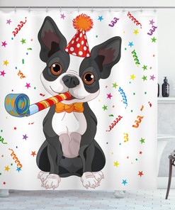 Boston Terrier Dog Print Shower Curtain For Bathroom