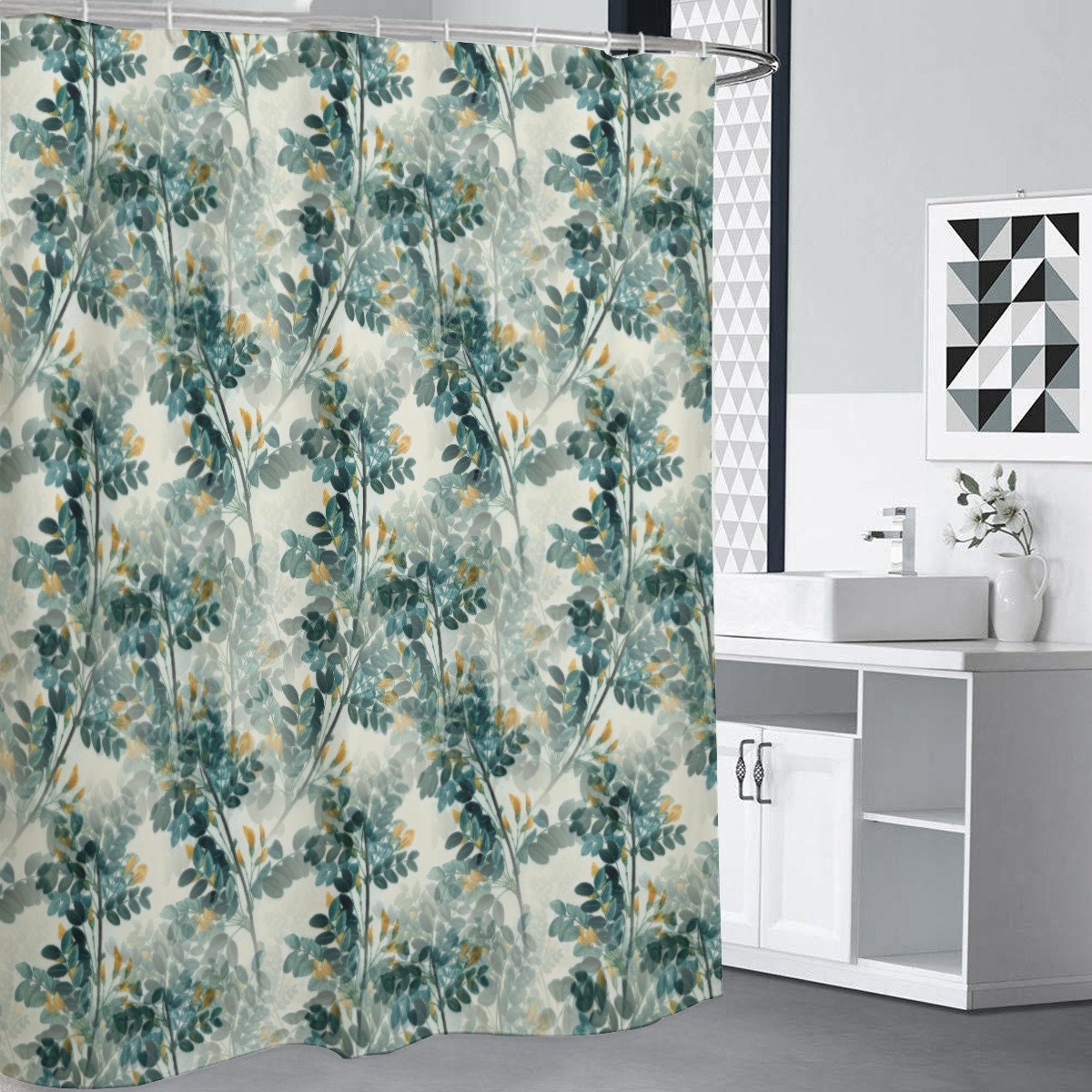 Botanical Aquarel Print Shower Curtain for a Fresh and Refreshing Bathroom