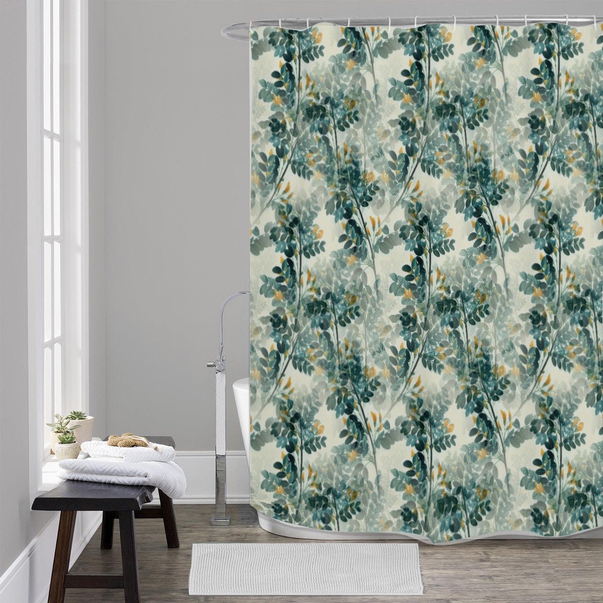 Botanical Aquarel Print Shower Curtain for a Fresh and Refreshing Bathroom