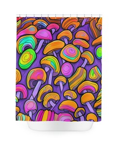 Botanical Art and Modern Bathroom Decor with AI Art Design Print Magic Mushrooms Shower Curtain.