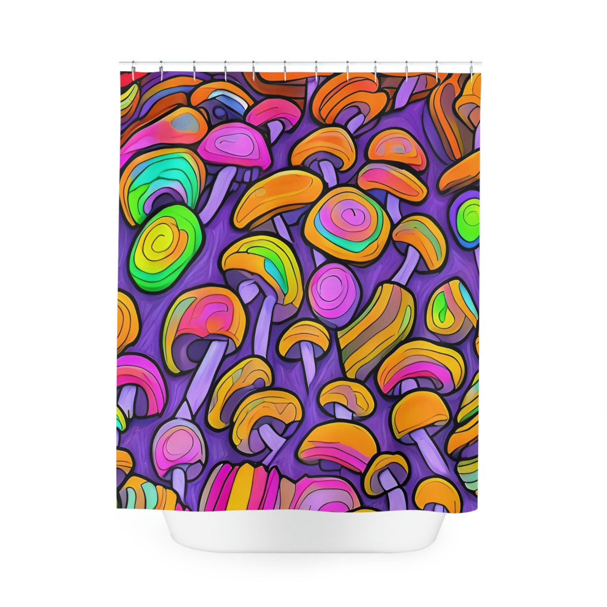 Botanical Art and Modern Bathroom Decor with AI Art Design Print Magic Mushrooms Shower Curtain.