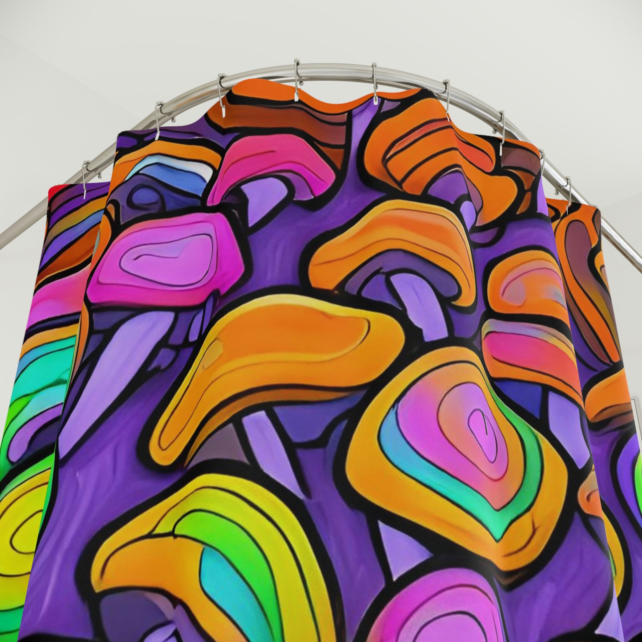 Botanical Art and Modern Bathroom Decor with AI Art Design Print Magic Mushrooms Shower Curtain.
