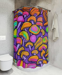 Botanical Art and Modern Bathroom Decor with AI Art Design Print Magic Mushrooms Shower Curtain.