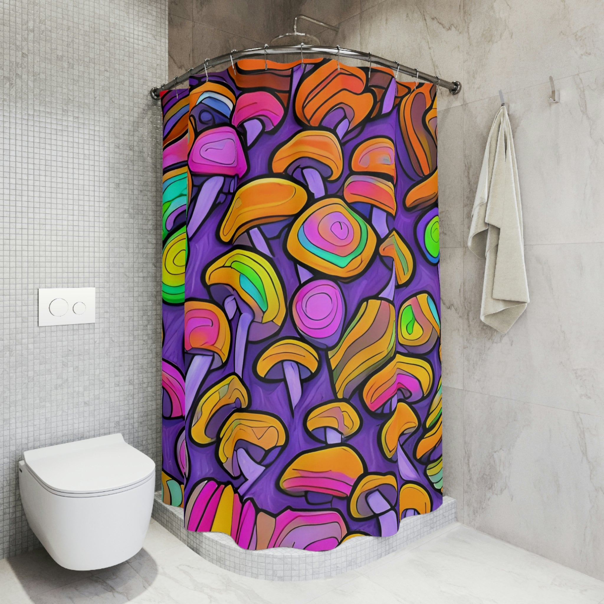 Botanical Art and Modern Bathroom Decor with AI Art Design Print Magic Mushrooms Shower Curtain.
