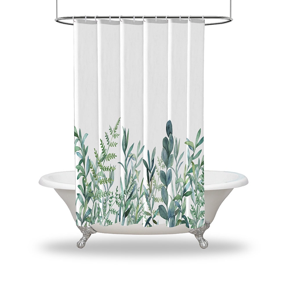 Botanical Artistic Leafs Green Eucalyptus Printed Shower Curtain With Waterproof Fabric For Bathtub Bathroom Decor