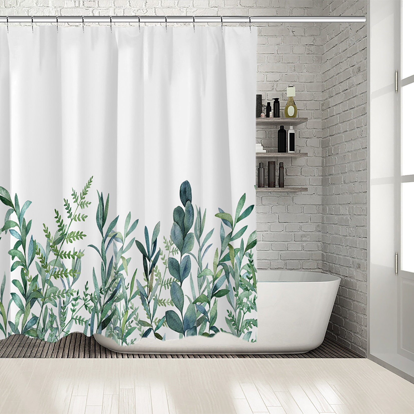Botanical Artistic Leafs Green Eucalyptus Printed Shower Curtain With Waterproof Fabric For Bathtub Bathroom Decor