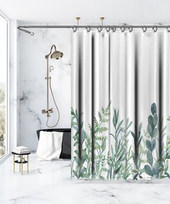 Botanical Artistic Leafs Green Eucalyptus Printed Shower Curtain With Waterproof Fabric For Bathtub Bathroom Decor