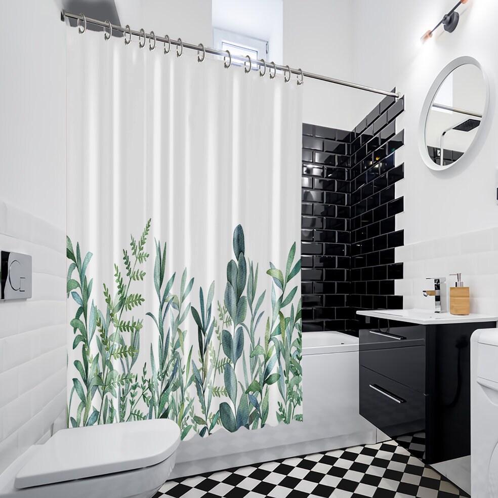 Botanical Artistic Leafs Green Eucalyptus Printed Shower Curtain With Waterproof Fabric For Bathtub Bathroom Decor