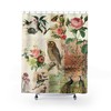 Botanical Bird and Owl Print Shower Curtain, Shabby Chic Bathroom Decor