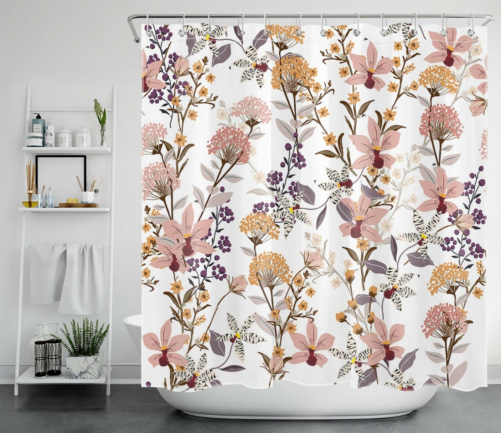 Botanical Blossom Shower Curtain - Nature Bathroom Decor - Image 2