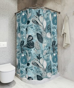 Botanical Blue Abstract Shower Curtain For Modern Bathroom Style