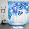 Botanical Blue Flower Leaf Shower Curtain, Floral Bathroom Accessories