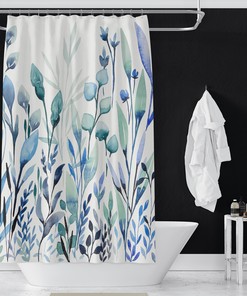 Botanical Blues Shower Curtain With Teal And Navy Flowers - A Stunning And Tranquil Addition To Your Bathroom