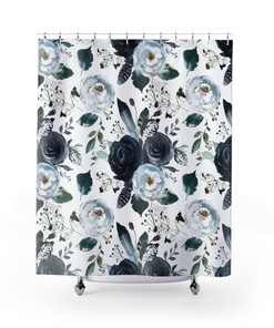 Botanical Boho Shower Curtain With Bohemian Feathers And Floral Designs
