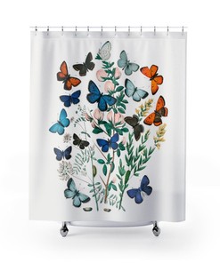 Botanical Butterfly Shower Curtain - Vintage Butterfly Print That Adds A Touch Of Nature To Your Bathroom