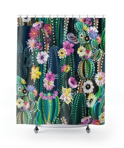 Botanical Cactus Print Shower Curtain for a Nature-Inspired Bathroom