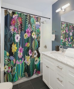 Botanical Cactus Print Shower Curtain for a Nature-Inspired Bathroom