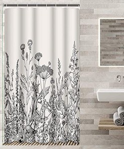 Botanical Camper Stall Shower Curtain With Floral Border Herbs And Wild Flowers