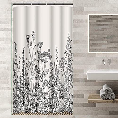 Botanical Camper Stall Shower Curtain With Floral Border Herbs And Wild Flowers