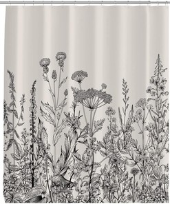 Botanical Engraving Black Shower Curtain For A Classic Bathroom
