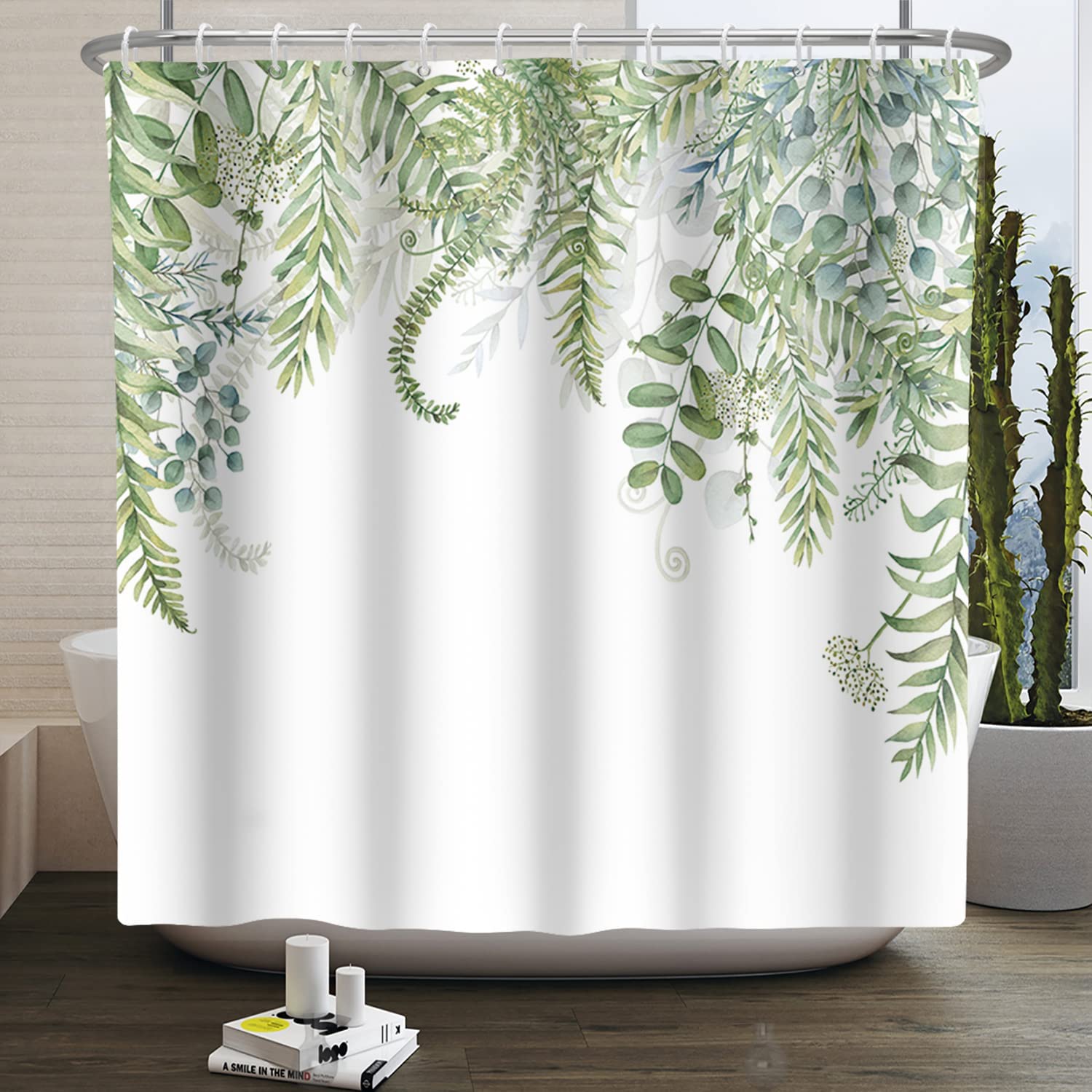 Botanical Eucalyptus Tropical Green Leaf Print Shower Curtain for a Refreshing Bathroom Decor