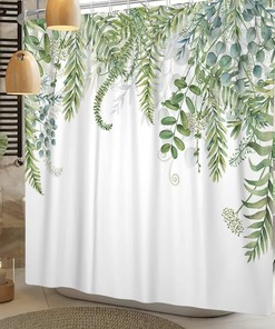 Botanical Eucalyptus Tropical Green Leaf Print Shower Curtain for a Refreshing Bathroom Decor