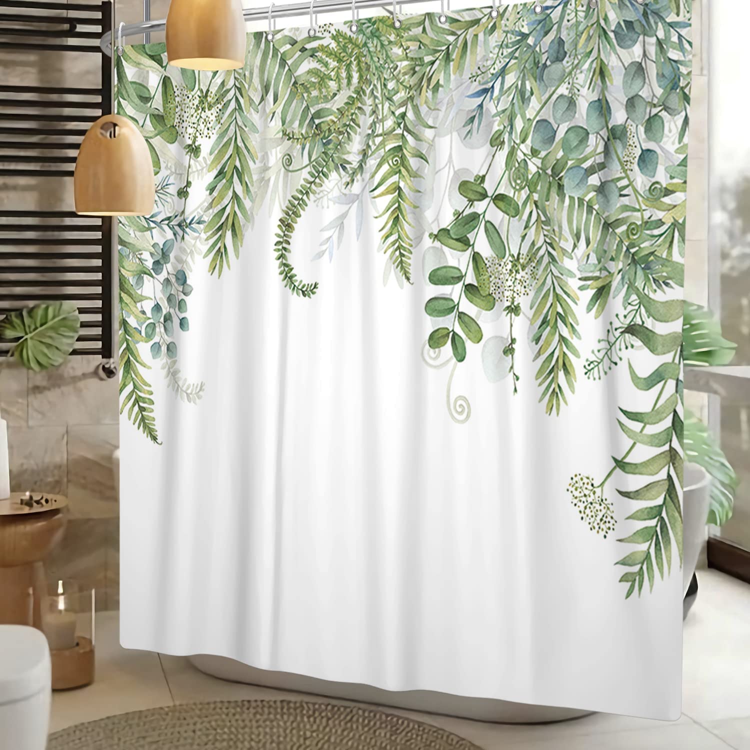 Botanical Eucalyptus Tropical Green Leaf Print Shower Curtain for a Refreshing Bathroom Decor