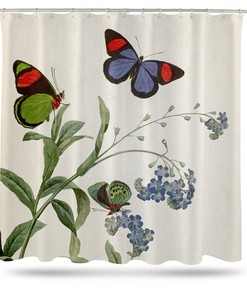 Botanical Floral Butterfly Shower Curtain - Elegant Print To Enhance Your Nature Themed Bathroom