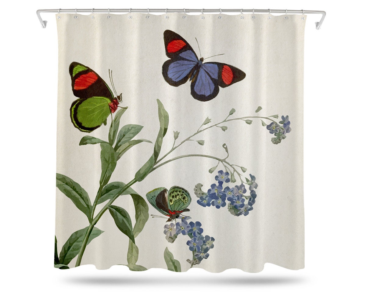 Botanical Floral Butterfly Shower Curtain - Elegant Print To Enhance Your Nature Themed Bathroom