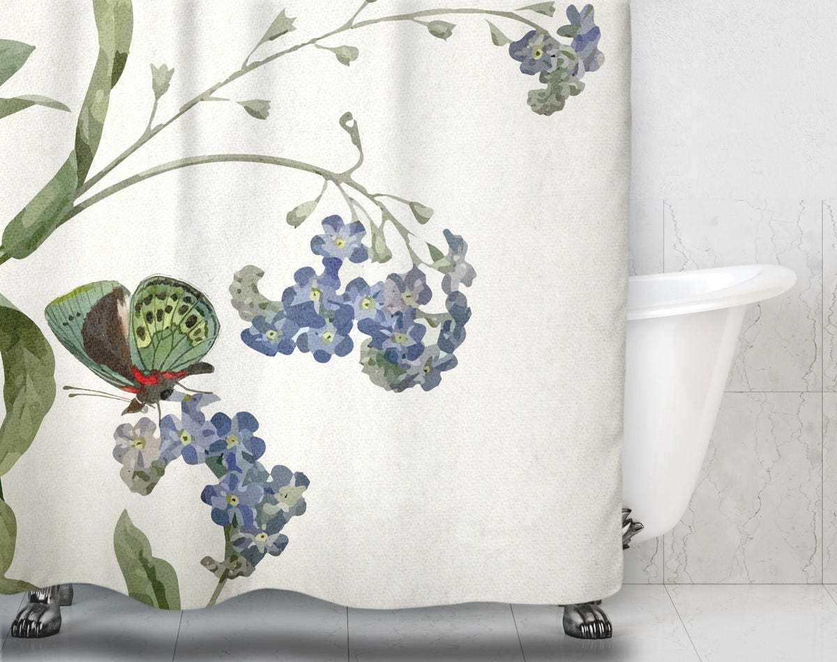 Botanical Floral Butterfly Shower Curtain - Elegant Print To Enhance Your Nature Themed Bathroom - Image 2