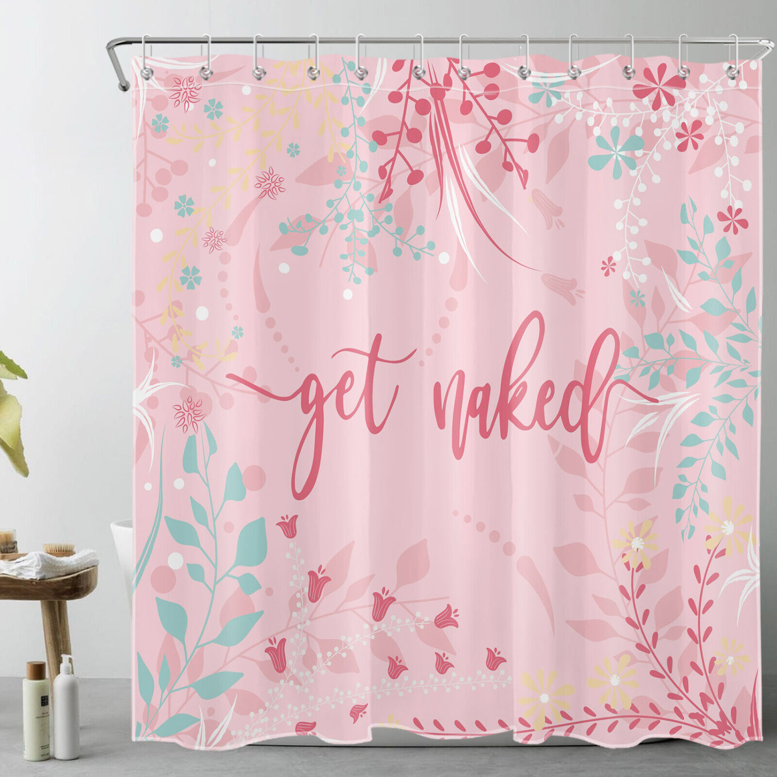 Botanical Floral On Pink Shower Curtain For Nature Lovers