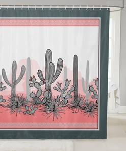 Botanical Floral Print Cactus Shower Curtain for Natural Bathroom Decor