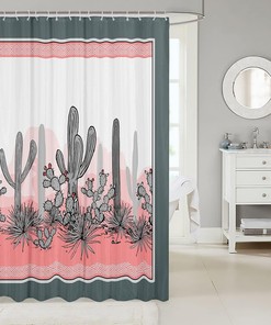 Botanical Floral Print Cactus Shower Curtain for Natural Bathroom Decor