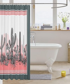 Botanical Floral Print Cactus Shower Curtain for Natural Bathroom Decor