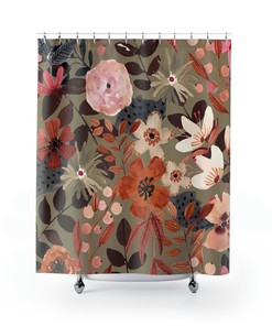 Botanical Floral Print Dark Academia Shower Curtain For Nature Lover Bathroom Decor