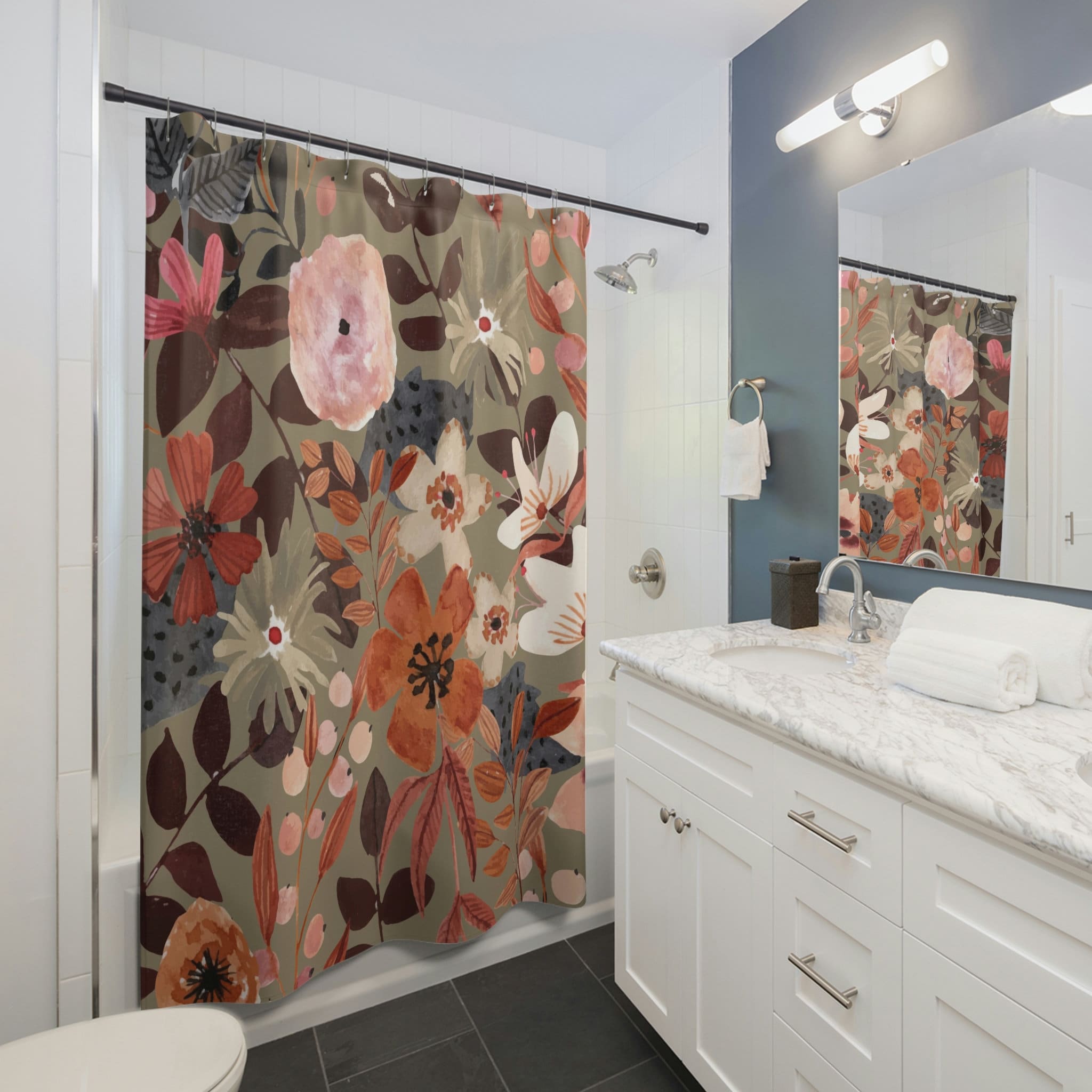Botanical Floral Print Dark Academia Shower Curtain For Nature Lover Bathroom Decor - Image 2
