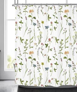 Botanical Floral Shower Curtain With Plant And Herb Print - Ideal For A Relaxing And Soothing Bathroom Look