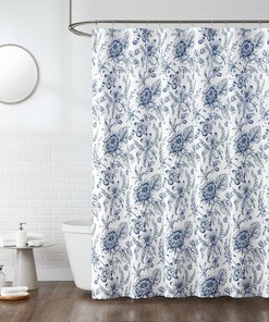 Botanical Floral Shower Curtain in Coronet Blue - Royal Bathroom Decor  
