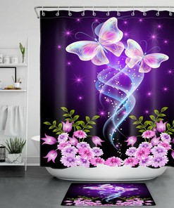 Botanical Flower Butterfly Shower Curtain Fantasy Star Print