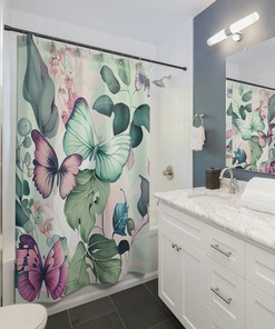 Botanical Flowers Print Butterflies Garden Shower Curtain For A Fresh Bathroom Decor