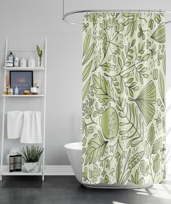 Botanical Foliage Floral Autumn Leaves Shower Curtain For Home Bath Decor - Forest Green Leaves Shower Curtain
