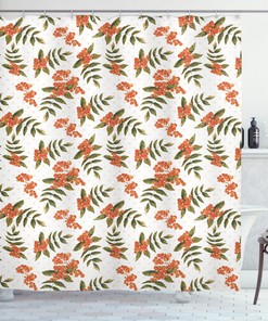 Botanical Foliage Nature Print Shower Curtain - Waterproof Fabric Bathroom Curtains 